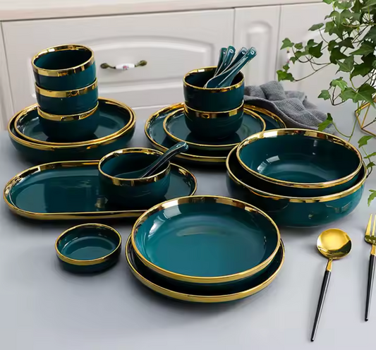 Moderneswohnen Keramikgeschirr Set Malachite Grün 26 tlg